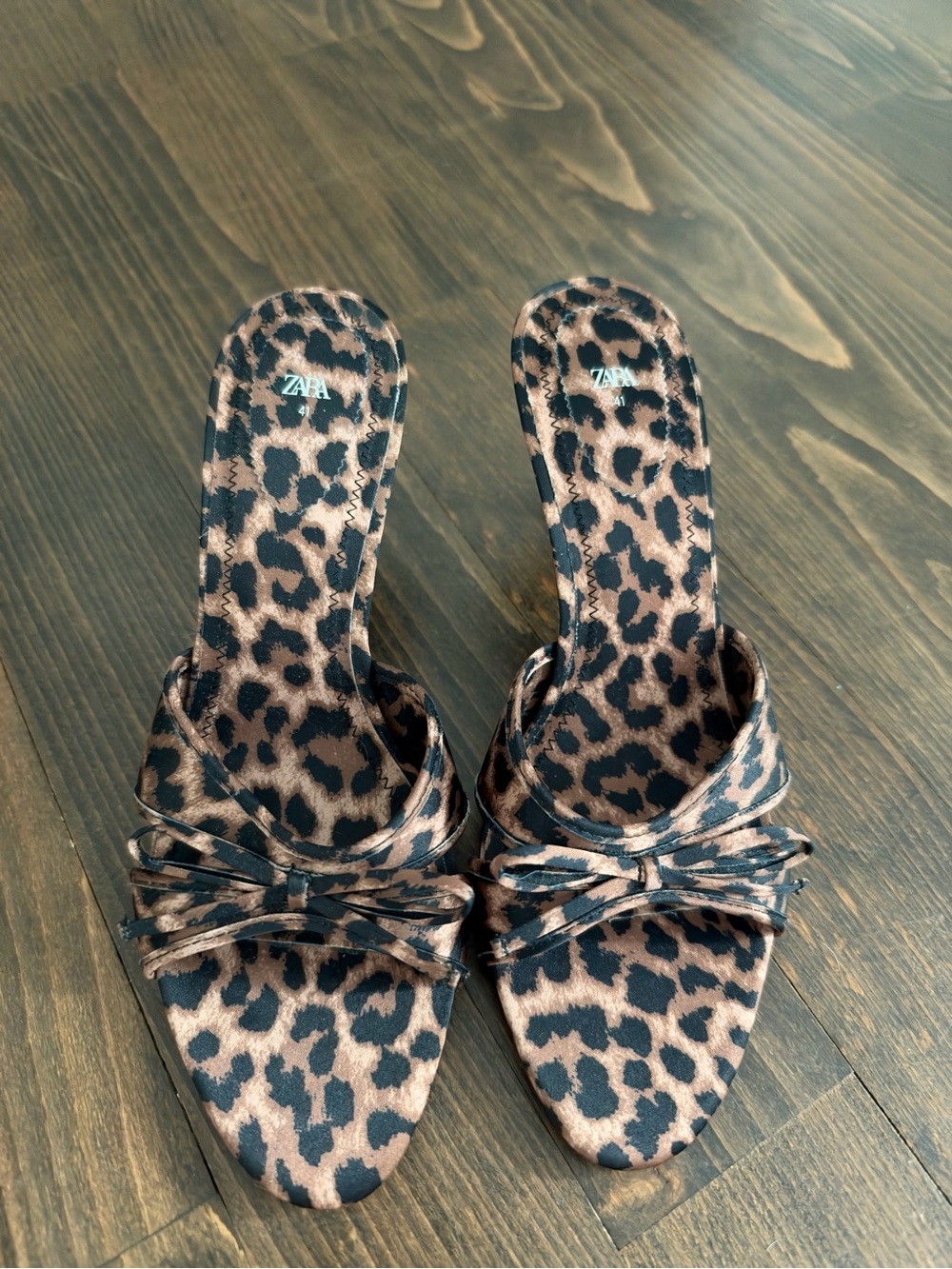 Zara Leopard Print Slide Heel Sandals in Brown